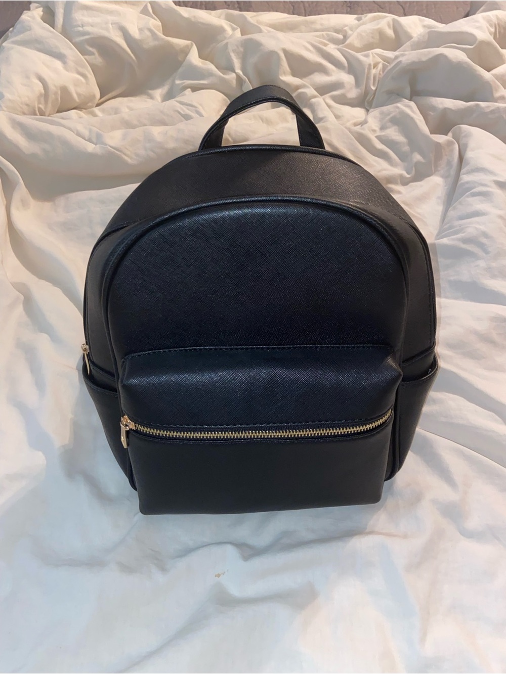 Black Women’s Small Backpack Stripped Lining Zipper Closure Gold Hardware NWOT